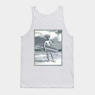 David on the beach with a classic BING surfboard. Tank Top